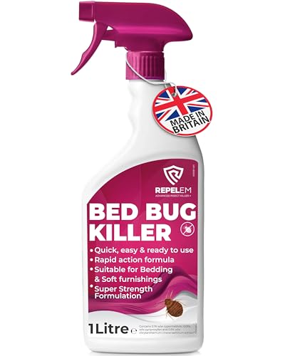 REPELEM Bed Bug Killer Spray - Large 1L Bed Bug Spray Kills Bedbugs at All Life Stages All in One Treatment for Use on Mattresses Soft Furnishings & Around The Home