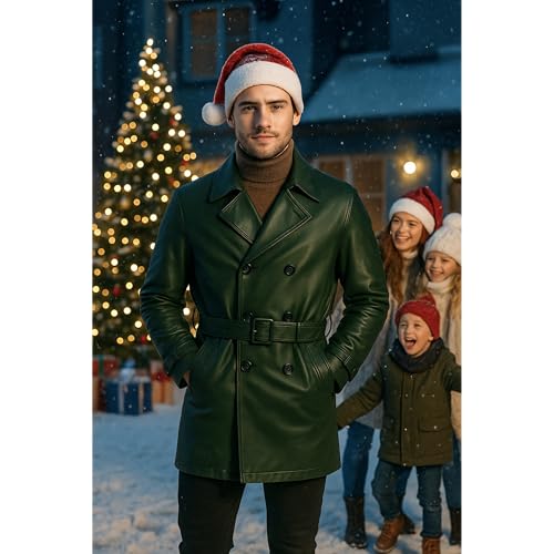 Men's Real Leather Trench Coat with Waist Belt – Double-Breasted Winter Overcoat-Quilted lining | 6-colors Variants3