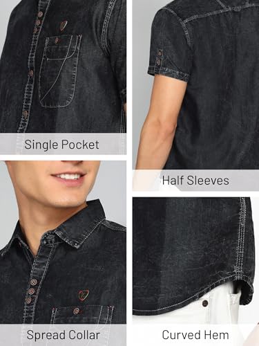 Image of Kuons Avenue Men's Denim Casual Shirt | Regular Fit | Half Sleeves | Spread Collar | Stylish Denim Shirt for Men