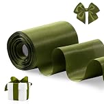 FAKILO Olive Green Satin Ribbon 4 Inch x 22 yd Wide Thick Ribbon for a Grand Opening Business Ribbon Cuttings Ceremony Bow Wedding Chairs Party Christmas Festival Decor