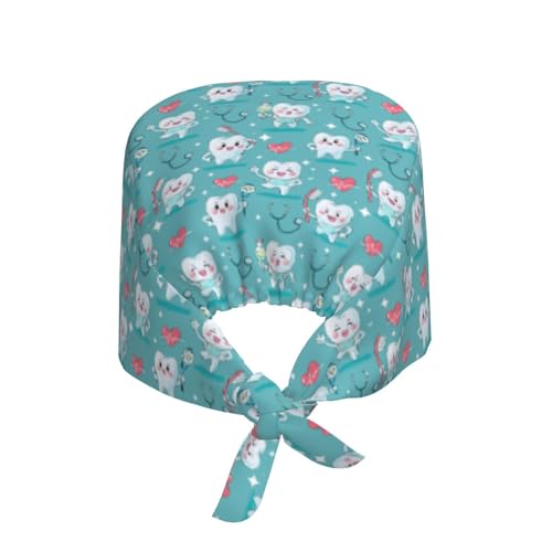 Image of Working Cap Scrub Cap with Sweatband Adjustable Unisex Tie Back Hat for Cleaning Farm Nursing