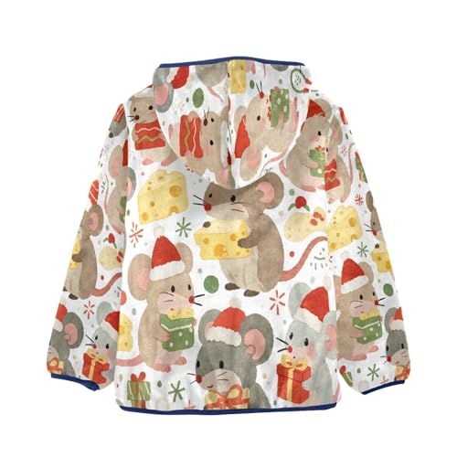 Mice with Cheese Xmas Toddler Fleece Jacket Girl Boys Hooded Fleece Jacket Coat Warm Outwear Zip-up 3-10T2