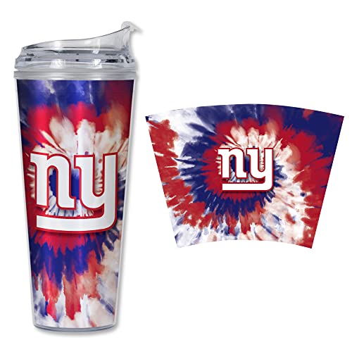 Rico Industries NFL Football New York Giants Metallic Tie Dye 24oz Metallic Acrylic Tumbler with Hinged Lid