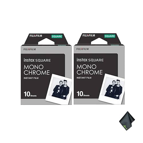 Película instantánea FUJIFILM INSTAX Square en blanco y negro, 20 exposiciones (2 paquetes de 10), para cámaras INSTAX SQUARE, incluye paño de limpieza miniatura 1