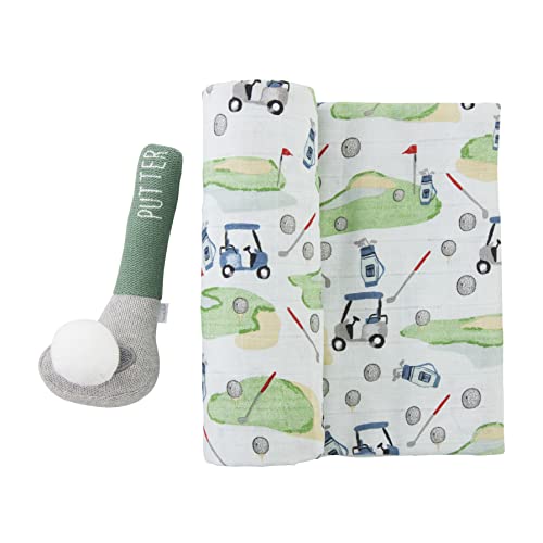 Image of Mud Pie Baby Boy Sport Swaddle & Rattle Set, Golf