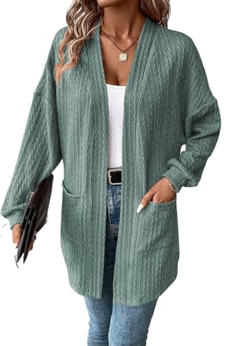 Women's Canton Textured Knit Cardigan with Side Pockets - Open Front Style