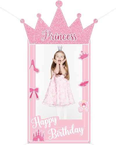Princess Girls Birthday Decorations 68.1x29Inch Fabric Pink Crown...