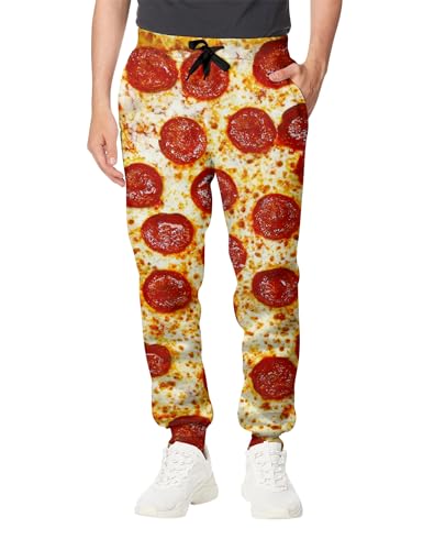 Goodstoworld Cool Graphic Sweatpants Pizza Men Women 3D Joggers Funny Pants Men Rave Clothes Jogging Trousers with Drawstring Pockets XL