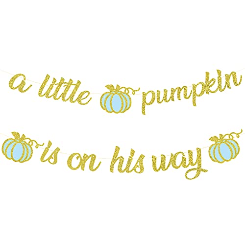 A Little Pumpkin is On His Way Banner,Little Pumpkin Banner,Little Pumpkin Baby Shower Decorations Boy,Pumpkin First Birthday Boy,Fall Baby Shower Decorations for Boy,Glitter Gold Pumpkin Baby Shower Thanksgiving/Fall Birthday Party Decoration
