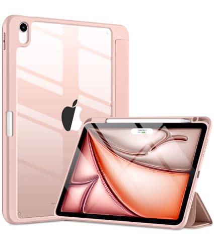 【Maledan】対応iPad Air 11インチ ケース(M3/2025)- 対応iPad air 第7世代 ケース 2025革新 PC 全透明 Pencil収納可能 DIY透明カバー 薄型 衝撃吸収 ワイヤレス充電対応 三つ折スタンド ローズピンクの商品画像（Amazon）