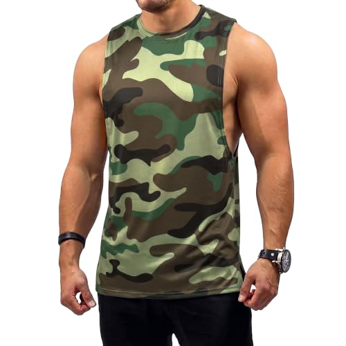 Crastimo Men's Tank Top Mesh Sleeveless Crew Neck UV Protection Quick Dry Wide Cut Soft Lightweight Stretch Casual Workout Daily Wear Unisex Green
