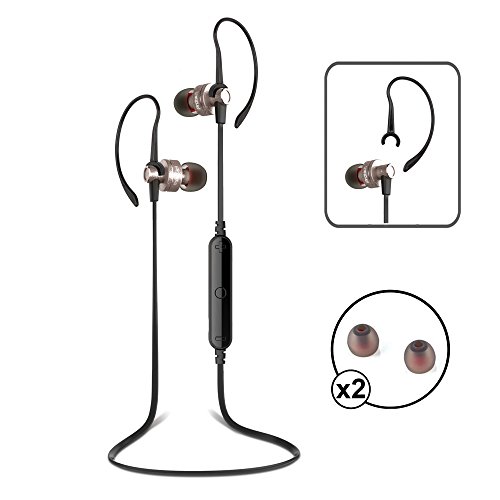 PROT3CH® Auriculares inalámbricos Bluetooth 4.0 con cancelación de ruido CVC 6.0 Sonido estéreo HD y micrófono para llamadas de manos libres. Deporte. Correr. Auriculares. Conjunto de auriculares para iPhone 5 5c 5s 6 6s 6 Plus Samsung S 5 6 y smartphones Android + 2 conjuntos extra de almohadillas para el oído