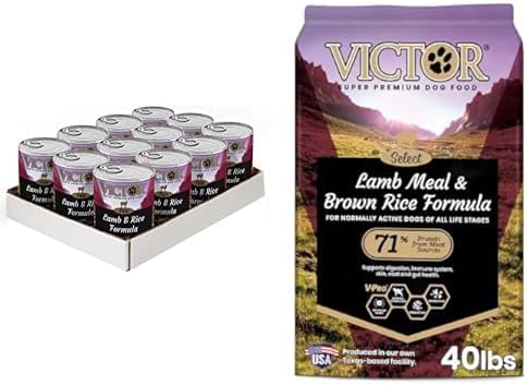 VICTOR Super Premium Dog Food – Lamb and Rice Formula Pâté, 12 x 13.2 oz Cans – Lamb Meal & Brown Rice Formula, 40lbs