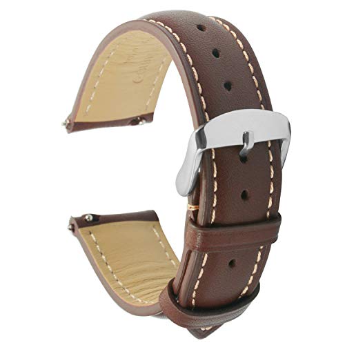 Tstrap Reloj Correa Cuero 19mm - Piel Auténtica Repuesto Suave Acolchada Banda Marrón Oscuro - Correa de Relojes Inteligentes para Hombre Mujer - Hebilla de Acero Inoxidable - 18mm 20mm 22mm