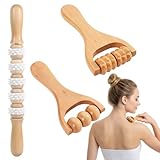 Faszienrolle Holz, Massageroller Holz 3-teiliges Set mit Roller, Kugeln und Bambuskern, Ideal für Muskelentspannung und Massage zu Hause oder im Büro