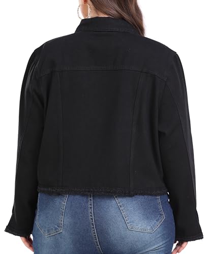 andy & natalie Women's Plus Size Jean Jacket Fashion Lightweight Denim Jackets Frayed Hem Casual Jacket 5