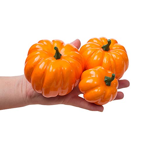Image of Ogrmar 12 Pack Artificial Assorted Pumpkins, Mini Fake Pumpkins | Orange Pumpkin Decor Mini Halloween Pumpkins Foam Pumpkin Artificial Vegetable for Halloween Harvest Thanksgiving Party Decor