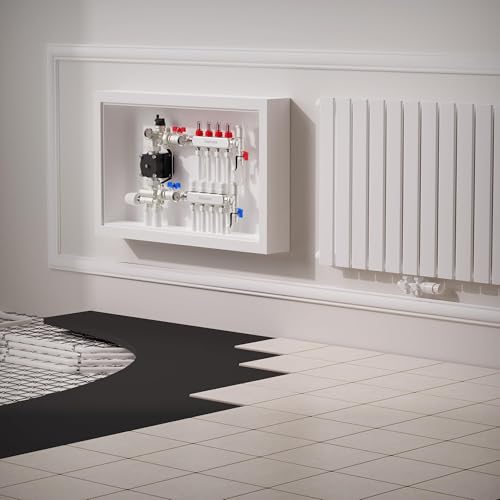 VANCOCO Heizkreisverteiler Edelstahl für 4 Heizkreise mit Eurokonus 16 × 2 mm, Fußbodenheizung Verteiler, Schnellentlüfter Set, 1\ Kugelhähne, 5 L/min Durchfluss, Durchflussmesser