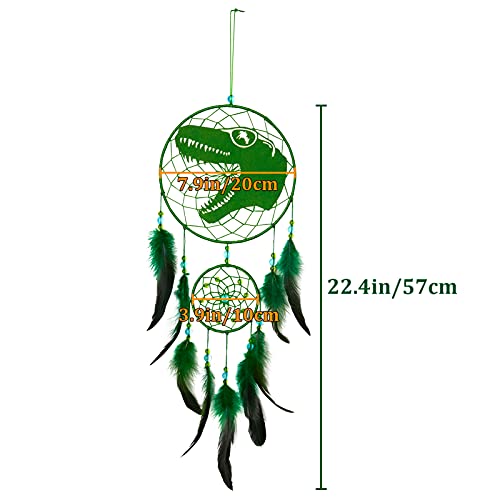 Basumee Dinosaur Dream Catcher For Kids Feather Dream Catchers Handmade Home Décor Wall Hanging With Double Ring For Nursery Bedroom Boy Birthday Gift, Green #TOP5