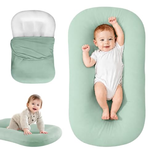 Image of Saanerueen Infant Support Cushion for Newborn, Portable Tummy Time Mat | With Removable Green Cover, Soft Breathable, Lightweight for Home and Travel, Supervised Use Only, Baby Essentials Gift