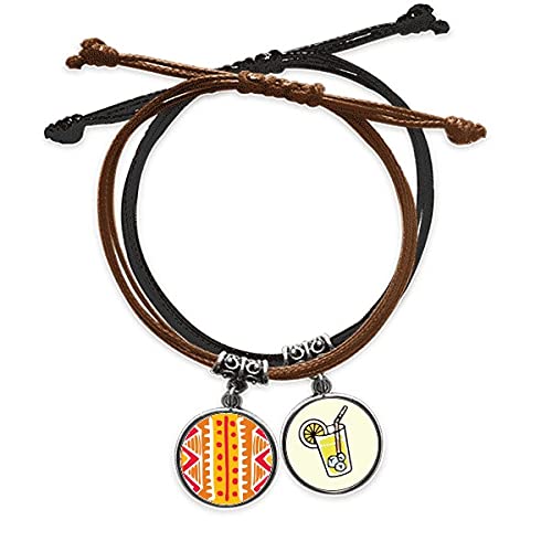 Bracelet corde orange et cuir ajustable style totem Mexique