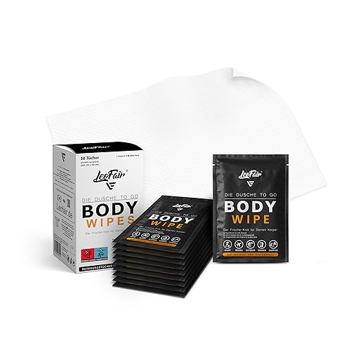 Leofair Body Wipes - Toallitas húmedas desechables para viajes, camping, festivales, exteriores y viajes – 10 toallitas grandes XXL – Embalaje individual
