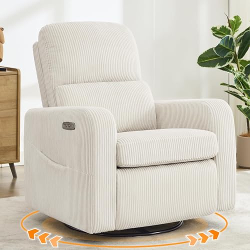 Image of Power Swivel Rocker Recliner, Glider Recliner Nursery Chair, Cream