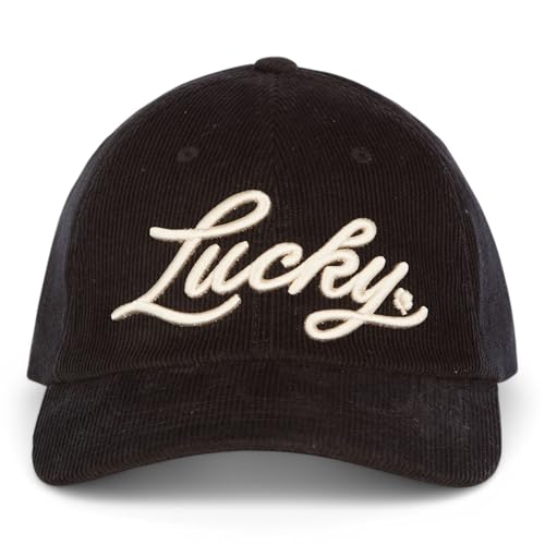 Lucky Brand Classic Cotton Adjustable | Dad Hat | Baseball Cap | Golf | Fishing | Low Profile | 5 Panel Design, Script Corduroy - Black