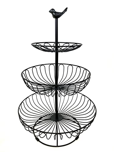 Auroni Obst Etagere 3 Stöckig Obstkorb Obstschale Metall - schwarz - modern - dekorativ für mehr Platz auf der Arbeitsplatte Hingucker - Landhaus Style - Geschenkidee Cover
