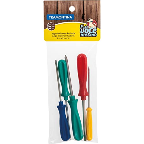 Tramontina 43408176, Jogo de Chaves de Fenda 5 Peças, Sendo 2 Ponta Chata 2 Ponta Cruzada 1 Clipe
