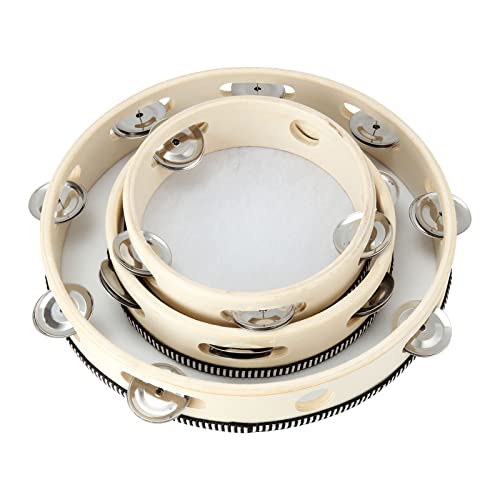 MIVIDE 3-teilig Tambourin, Holz Tambourin, Handtrommel für Erwachsene (6zoll, 7zoll und 10zoll)