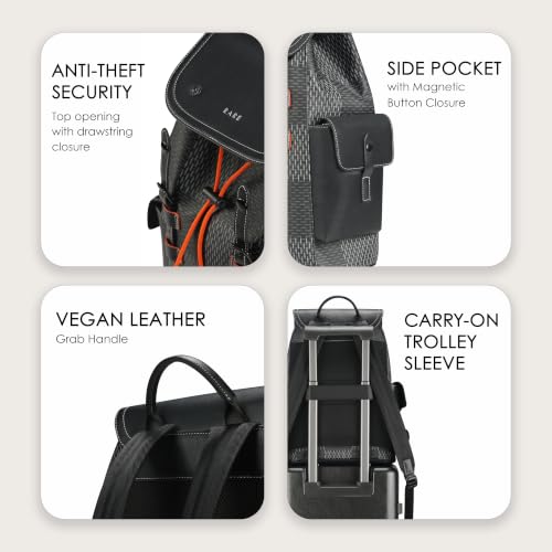 Image of RARE RABBIT AUTUN Structured Vegan Leather Backpack, 3D Checkered Flag Print, 13.35L (Black)