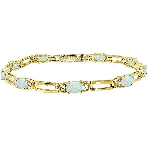 Ice Gems Yellow Gold Flashed Sterling Silver Genuine or Created Gemstone and Cubic Zirconia Oval & Bar Link Bracelet Cover