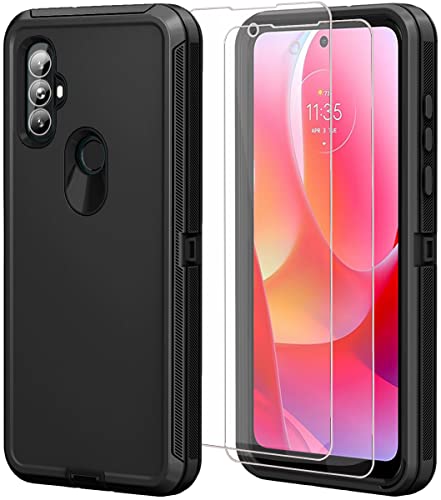 Qinmay Compatible for Moto G Power 2022 Case with HD Screen Protector (2 Packs) Shockproof Dustproof 3 in 1 Durable Case, for Motorola Moto G Power 2022 Phone, (Moto G Power 2022, Black)