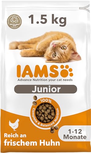 IAMS Junior Katzenfutter trocken mit Huhn - Trockenfutter für Kitten im Alter von 1-12 Monaten, 1,5 kg