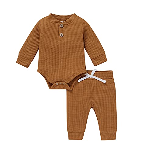 Image of Bmnmsl Newborn Baby Boy Fall Clothes 3 6 12 18 24 Months Outfits Long Sleeve Knitted Cotton Romper & Pants Infant Winter Sets