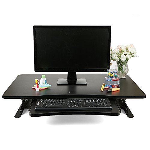 Mind Reader SDPATENT-BLK Home Office Standing Desk with Keyboard Storage, Black
