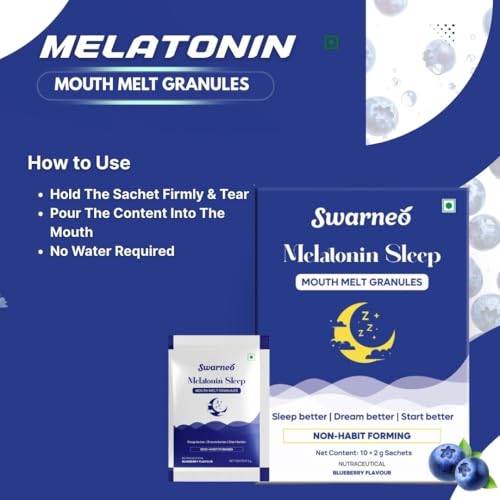 Image of Melatonin Sleep Granules 10mg, Non-Habit Forming Dietary Supplement, Mouth-Melt Granules for Nighttime Relaxation & Rest, Blueberry Flavor, for Men & Women