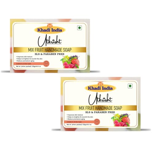 Image of Khadi Mix Fruit Handmade Bathing Soap Bar 125g (Pack of 2) | Natural & Herbal | Glowing & Brightening Skin | Deep Cleansing | For Breakouts & Clear Pores | All Skin Types | For Men & Women