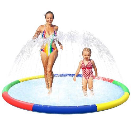 ODOSOLA 59\'\' Splash Pad for Kids Non-Slip, Baby Splash Pads for Toddlers, Kids Sprinklers for Yard, Heavy Duty Kid Pools Water Toys for Outdoor Family, Friends Summer Fun