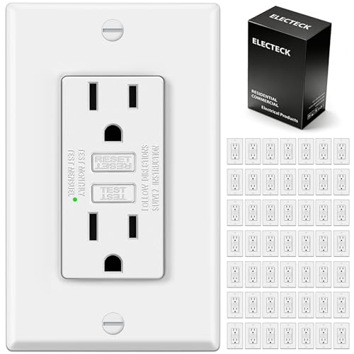 ELECTECK 50 Pack GFCI Outlets 15 Amp, Non-Tamper Resistant, Decor GFI Receptacles with LED Indicator, Ground Fault Circuit Interrupter, Wallplate Included, ETL Listed, White