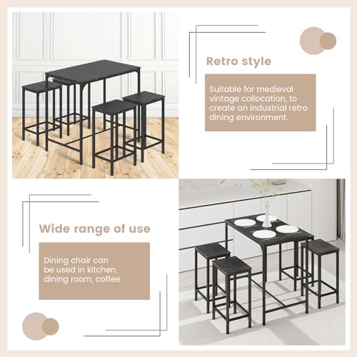 ReseeZac Bar Tisch Mit 4 Stühlen, Küche Esszimmer Set, Für Wohnzimmer Taverne, Schwarzes Marmor Muster, Tisch 100x60x90CM, Barhocker 30x40x65CM