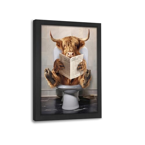 Beynepe Highland Cow Art 10L"x8W" Canvas Wall Art Print Framed Bathroom Decor