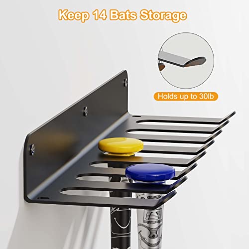 Jbclub 14 Bats Holder Steel Rack, Baseball Bats Organizer For 14 Bats Hanging Display, Garage Home Gym Storage Rack Wall Mount #TOP1