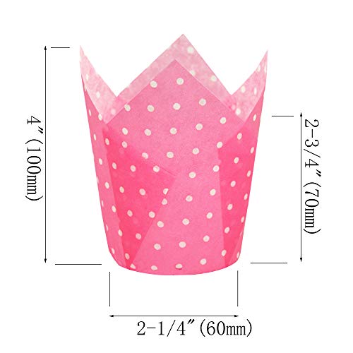 Qlsmypkg Large Muffin Greaseproof Paper Baking Cupcake Cups, 2-1/4" X 4" Blue,Yellow,Pink,Purple Printed With Polka Dot(Each Colour About 32 Pcs, Total 125 Pcs) Tulip Baking Cup(Large) (125, Multi) #TOP1