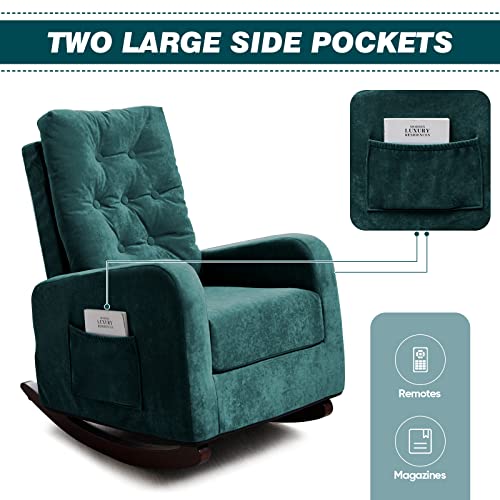 Deolme Velvet Rocking Chair, Upholstered Glider Rocker Accent Chair, Modern Armchair With High Back For Nursery, Comfy Side Chair For Living Room, Bedroom (Antique Green) #TOP5