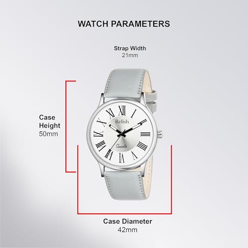 Image of Relish Watch for Men & Boys with Grey & Black PU Leather Strap, Quartz Analog Wrist Watch