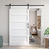 Fredbeck 42x80 inch White Barn Door with 7FT Sliding Barn Door Hardware Kit Included,Solid,MDF, PVC Surface,DIY Assembly,Water-Proof,5-Panel,Fit 38in-41in Opening