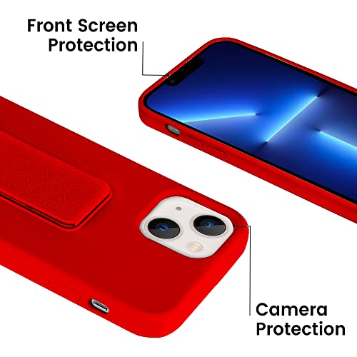 Coque silicone antichoc iPhone 13 rouge avec dragonne et support de table