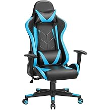 Topeakmart Video Game Chairs High Back Computer Gaming Chair Ergonomic Racing Office Chair with Lumbar Support Swivel Task Chair Neon Blue